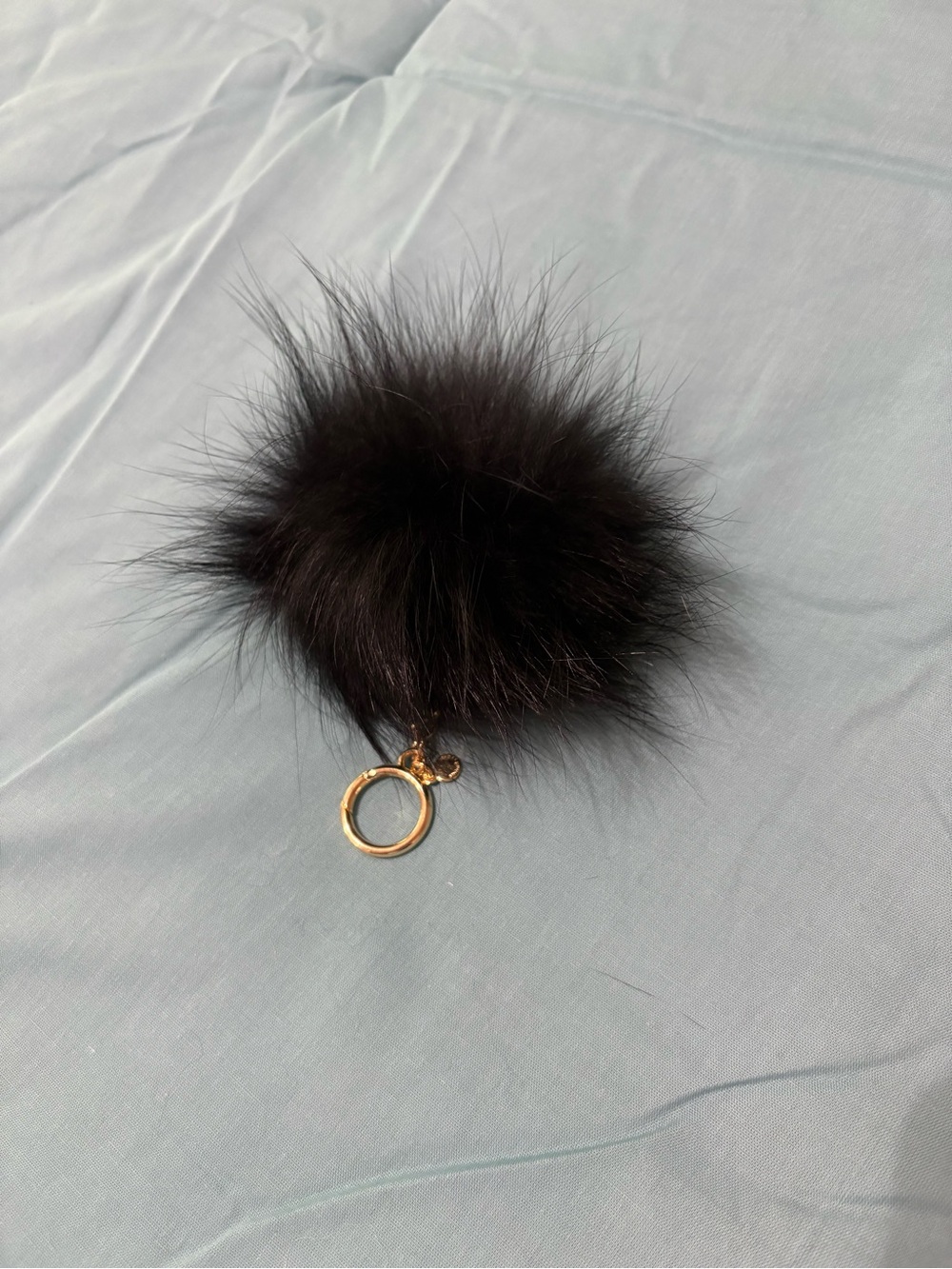 NWOT Michael Kors Black Fur Pom Key Ring with Gold Hardware